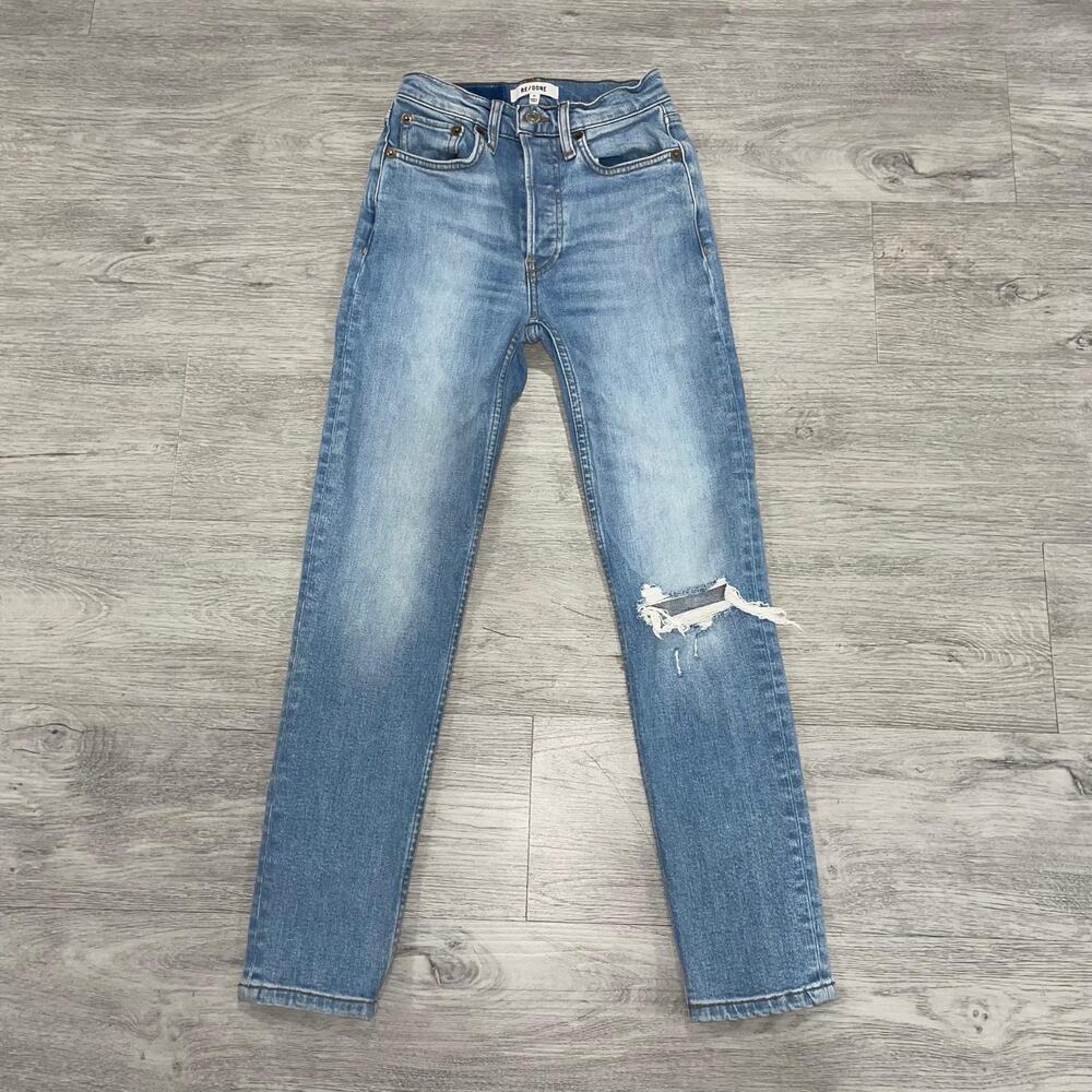 Re/Done Jeans Womens 24 Comfort Stretch High Rise Ankle Crop Mid 90s Button Fly